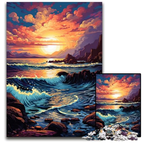 Puzzle 1000 Teile für Erwachsene Malen bunter Strand Holzpuzzle für die Heimdekoration ideales Weihnachts- und Neujahrsgeschenk für Teenager 1000 PCS (75 x 50 cm) von CYSEHKRBL