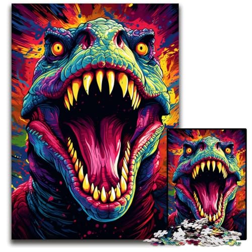 Puzzle 1000 Teile für Erwachsene Malen farbenfrohe Kunst Dinosaurier anspruchsvolle Puzzles Weihnachten Halloween Ostern Neujahr 1000 PCS (75 x 50 cm) von CYSEHKRBL