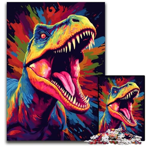 Puzzle 1000 Teile für Erwachsene Malen von bunten Dinosauriern anspruchsvolle Puzzles Weihnachten Halloween Ostern Neujahr 1000 PCS (75 x 50 cm) von CYSEHKRBL