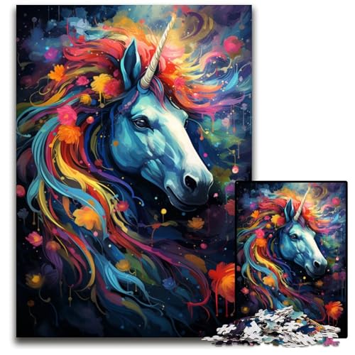 Puzzle 1000 Teile für Erwachsene Malen von bunten Einhörnern Holzpuzzle für Erwachsene perfekt für Familienspaß an Weihnachten Thanksgiving Geburtstagen und Ostern 1000 PCS (75 x 50 cm) von CYSEHKRBL