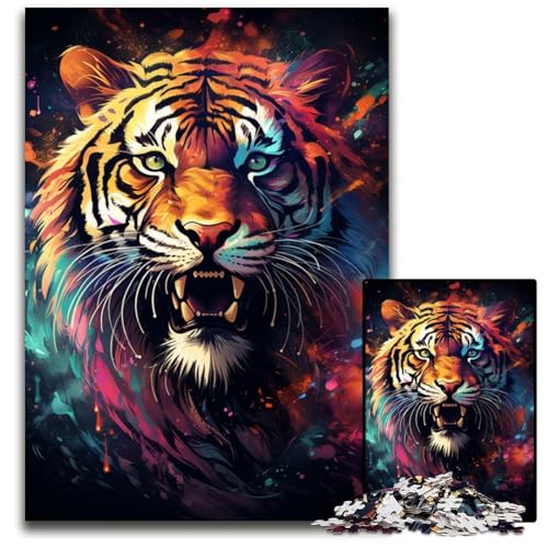 Puzzle 1000 Teile für Erwachsene Malerei Kunst Tiger Holzpuzzle perfekt für Geburtstage Weihnachten 1000 PCS (75 x 50 cm) von CYSEHKRBL