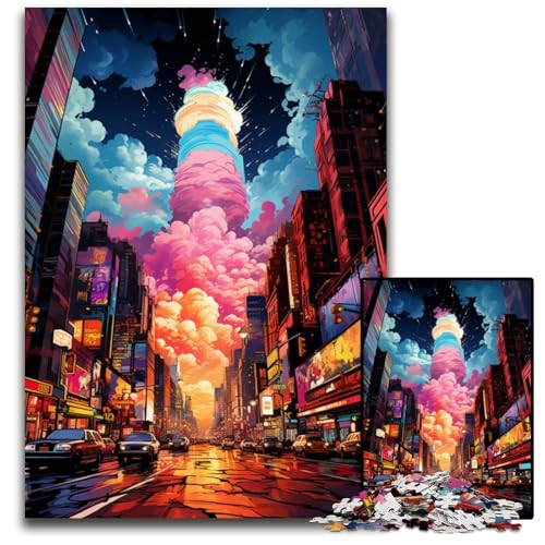Puzzle 1000 Teile für Erwachsene Malerei Neon New York Times Square anspruchsvolle Puzzles anspruchsvolles DIY-Dekorationsspiel interaktives Familienspielzeug 1000 Teile (75 x 50 cm) von CYSEHKRBL