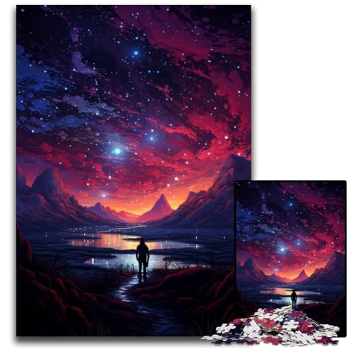 Puzzle 1000 Teile für Erwachsene Nachtansicht unter dem Sternenhimmel Holzpuzzle für Erwachsene Spaß für zu Hause Aktivitäten Geburtstagsgeschenk Reisegeschenke 1000 PCS (75 x 50 cm) von CYSEHKRBL