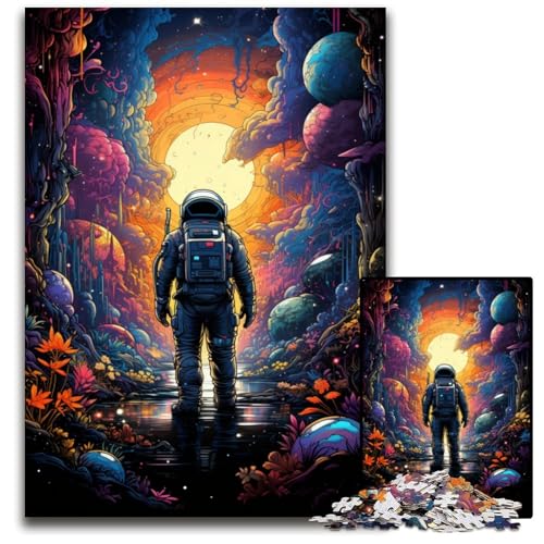 Puzzle 1000 Teile für Erwachsene Neonlandschaft bunt Psychedelischer Astronaut anspruchsvolle Puzzles Weihnachten Halloween Ostern Neujahr 1000 PCS (75 x 50 cm) von CYSEHKRBL