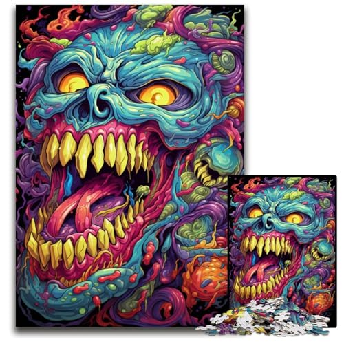 Puzzle 1000 Teile für Erwachsene Neonmonster buntes psychedelisches Holzpuzzle für die Heimdekoration ideales Weihnachts- und Neujahrsgeschenk für Teenager 1000 PCS (75 x 50 cm) von CYSEHKRBL