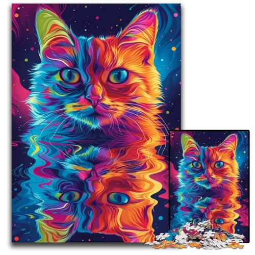 Puzzle 1000 Teile für Erwachsene Psychedelische Katzenkunst anspruchsvolle Puzzles Weihnachten Halloween Ostern Neujahr 1000 PCS (75 x 50 cm) von CYSEHKRBL