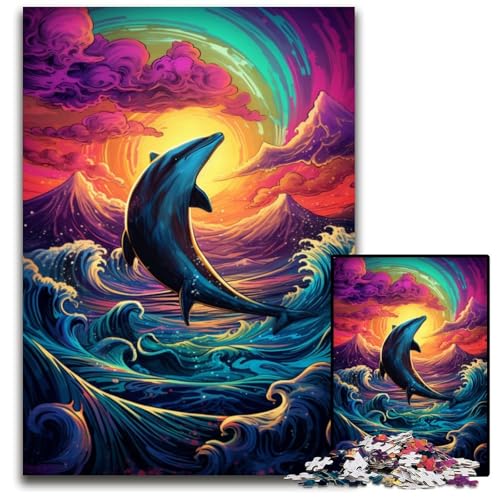 Puzzle 1000 Teile für Erwachsene Psychedelischer Farbdelfin anspruchsvolle Puzzles Gehirn-Herausforderung DIY-Dekorationsspiel interaktives Familienspielzeug 1000 Teile (38 x 26 cm) von CYSEHKRBL