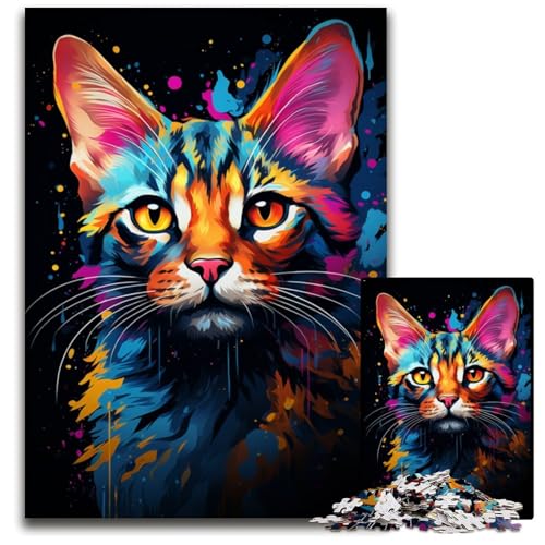 Puzzle 1000 Teile für Erwachsene geheimnisvolle Savannenkatze anspruchsvolle Puzzles Weihnachten Halloween Ostern Neujahr 1000 PCS (75 x 50 cm) von CYSEHKRBL
