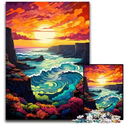 Puzzle für 1000 Teile Die farbenfrohe Psychedelia der Cliffs of Moher Holzpuzzle perfekt für Teenager Familienzusammenhalt Denksportaufgabe und DIY-Heimdekor-Geschenk 1000 Teile (75x50cm) von CYSEHKRBL