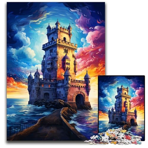 Puzzle für 1000 Teile Die farbenfrohe Psychedelia des Belem-Turms Holzpuzzle perfekt für Teenager Familienzusammenhalt Denksportaufgabe und DIY-Heimdekor-Geschenk 1000 Teile (75x50cm) von CYSEHKRBL