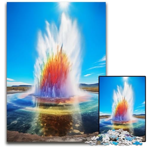 Puzzle für 1000 Teile Die farbenfrohe Psychedelia des Geysirs Holzpuzzle perfekt für Teenager Familienzusammenhalt Denksportaufgabe und DIY-Heimdekor-Geschenk 1000 Teile (75x50cm) von CYSEHKRBL