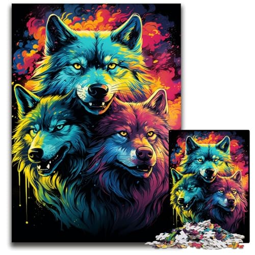 Puzzle für 1000 Teile Die farbenfrohen Psychedelika der Soul Wolf-Familie Holzpuzzle perfekt für Teenager Familienzusammenhalt Denksportaufgabe und DIY-Heimdekor-Geschenk 1000 Teile (75x50cm) von CYSEHKRBL