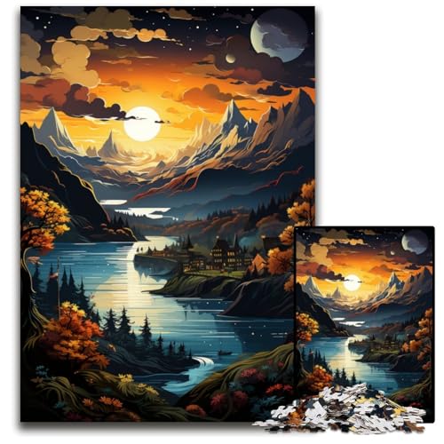 Puzzle für 1000 Teile. Die farbenfrohe Psychedelia des Vierwaldstättersees. Holzpuzzle perfekt für Teenager Familienzusammenhalt Denksportaufgabe und DIY-Heimdekor-Geschenk. 1000 Teile (75x50cm) von CYSEHKRBL