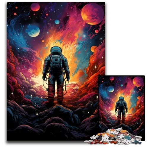 Puzzle für Erwachsene 1000 Die farbenfrohe Psychedelia der Raumfahrt Holzpuzzle für Erwachsene DIY Heimdekoration Geschenk Denkspiel 1000 Teile (75x50cm) von CYSEHKRBL