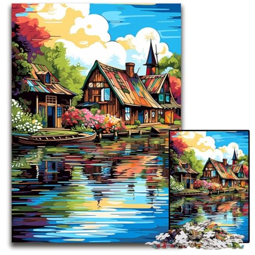 Puzzle für Erwachsene 1000 Die farbenfrohe Psychedelia von Giethoorn Papierpuzzle für Erwachsene DIY-Heimdekoration Geschenk Denksportspiel 1000 Teile (38x26cm) von CYSEHKRBL