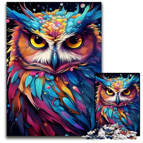 Puzzle für Erwachsene 1000 Gemälde Bunte Eulen Kunstdruckpapier Puzzles für Erwachsene Spielgeschenk für Erwachsene interaktives Familienspiel Gehirn-Herausforderung Geschenk 1000 Teile (38 x 26 cm) von CYSEHKRBL
