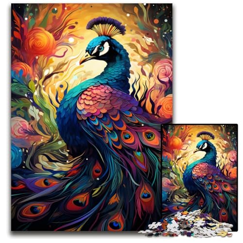 Puzzle für Erwachsene 1000 Gemälde Bunte Pfauenkunst Holzpuzzle für Erwachsene Spielgeschenk für Erwachsene interaktives Familienspiel Gehirn-Herausforderung Geschenk 1000 Teile (75 x 50 cm) von CYSEHKRBL