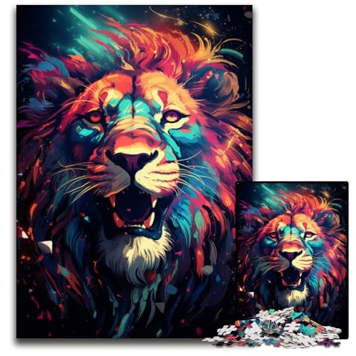 Puzzle für Erwachsene 1000 Gemälde eines bunten Löwen Holzpuzzle für Erwachsene Spielgeschenk für Erwachsene interaktives Familienspiel Gehirn-Herausforderung Geschenk 1000 Teile (75 x 50 cm) von CYSEHKRBL