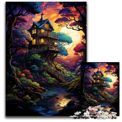 Puzzle für Erwachsene 1000 Stück Baumhaus im Wald Papierpuzzle für Erwachsene DIY-Heimdekoration Geschenk Denksportspiel 1000 Teile (38x26cm) von CYSEHKRBL
