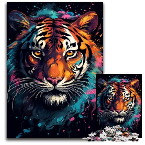 Puzzle für Erwachsene 1000 Teile Aquarellmalerei Tiger anspruchsvolle Puzzles interaktives Familienspiel Gehirn-Herausforderung Lernspielzeug 1000 Teile (38x26cm) von CYSEHKRBL