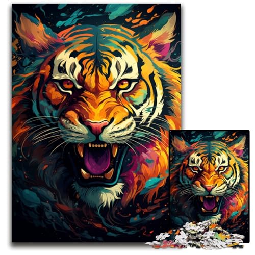 Puzzle für Erwachsene 1000 Teile Aquarellmalerei Tiger anspruchsvolle Puzzles interaktives Familienspiel Gehirn-Herausforderung Lernspielzeug 1000 Teile (75x50cm) von CYSEHKRBL