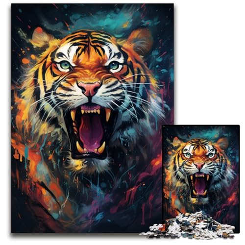 Puzzle für Erwachsene 1000 Teile Der farbenfrohe Psychedelismus des Rauchtigers Holzpuzzle für Erwachsene DIY-Heimdekoration Geschenk Denksportspiel 1000 Teile (75x50cm) von CYSEHKRBL