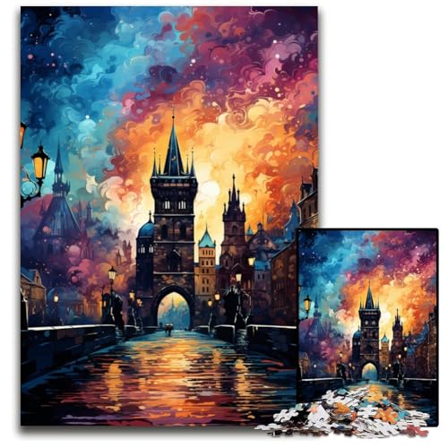 Puzzle für Erwachsene 1000 Teile Die farbenfrohe Psychedelia der Karlsbrücke Papierpuzzle für Erwachsene DIY-Heimdekoration Geschenk Denksportspiel 1000 Teile (38x26cm) von CYSEHKRBL