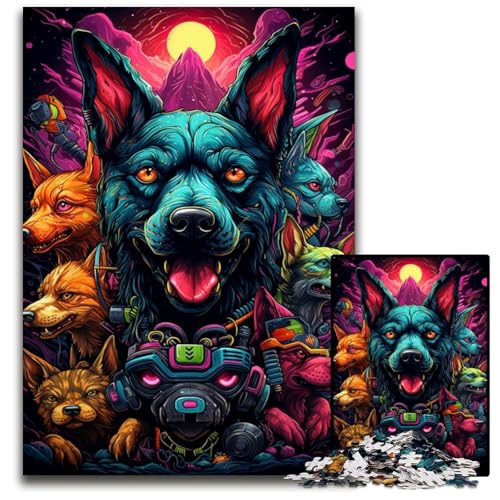 Puzzle für Erwachsene 1000 Teile Die farbenfrohe Psychedelia der Sci-Fi-Welpengang anspruchsvolle Puzzles interaktives Familienspiel Gehirn-Herausforderung Lernspielzeug 1000 Teile (75x50cm) von CYSEHKRBL
