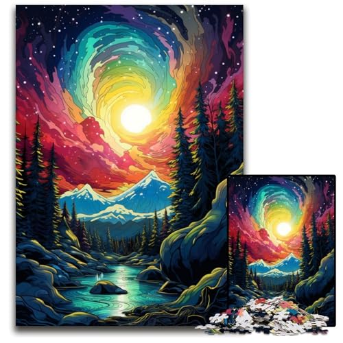 Puzzle für Erwachsene 1000 Teile Die farbenfrohe Psychedelia des Aurora-Berges anspruchsvolle Puzzles interaktives Familienspiel Gehirn-Herausforderung Lernspielzeug 1000 Teile (75x50cm) von CYSEHKRBL