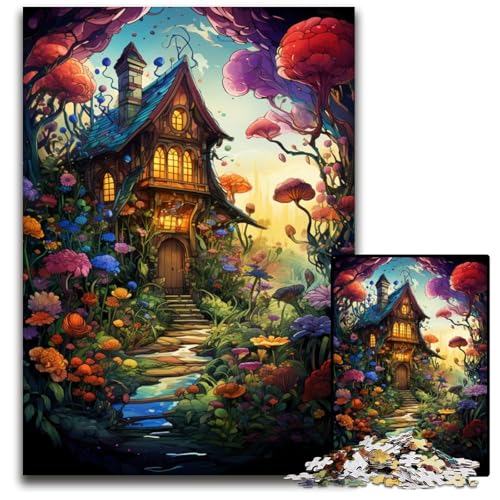 Puzzle für Erwachsene 1000 Teile Die farbenfrohe Psychedelia des Blumenhauses anspruchsvolle Puzzles interaktives Familienspiel Gehirn-Herausforderung Lernspielzeug 1000 Teile (75x50cm) von CYSEHKRBL