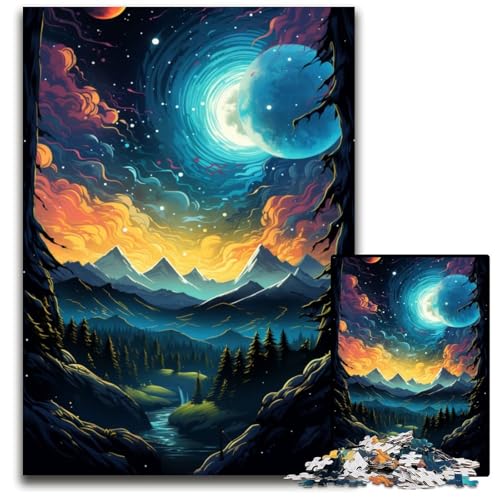 Puzzle für Erwachsene 1000 Teile Die farbenfrohe Psychedelia des kosmischen Berges Holzpuzzle Familie und Freunde geeignet für alle Altersgruppen 1000 Teile (75x50cm) von CYSEHKRBL