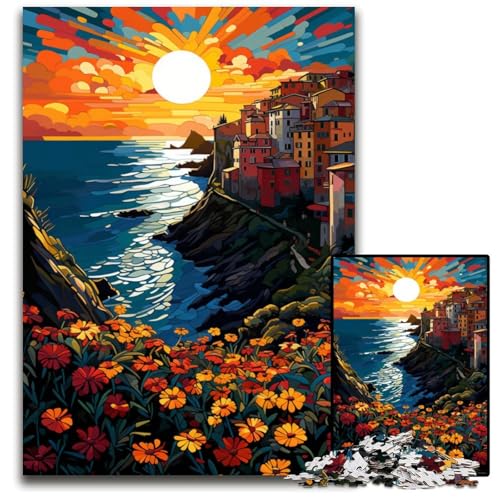 Puzzle für Erwachsene 1000 Teile Die farbenfrohe Psychedelie der Cinque Terre Holzpuzzle Familie und Freunde geeignet für alle Altersgruppen 1000 Teile (75x50cm) von CYSEHKRBL