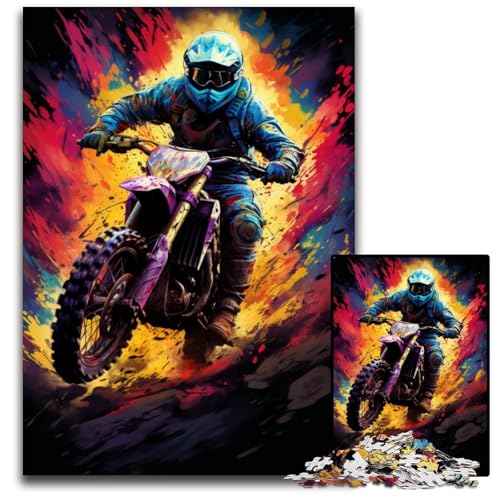 Puzzle für Erwachsene 1000 Teile Die farbenfrohe Psychedelie der Geländemotorräder anspruchsvolle Puzzles interaktives Familienspiel Gehirn-Herausforderung Lernspielzeug 1000 Teile (75x50cm) von CYSEHKRBL