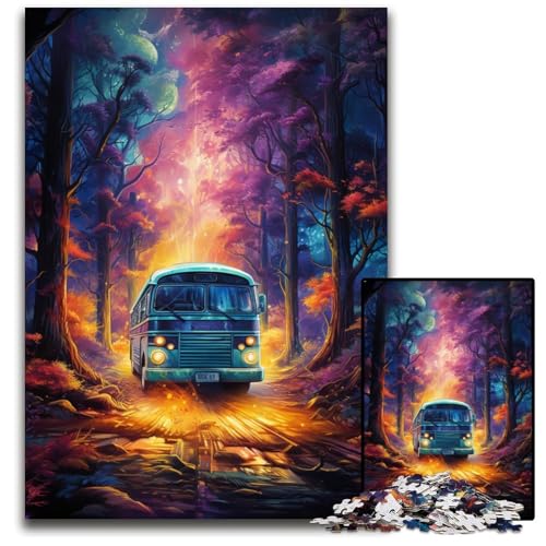 Puzzle für Erwachsene 1000 Teile Die farbenfrohe Psychedelik des Waldbusses Papierpuzzle für Erwachsene DIY-Heimdekor Geschenk Denksportspiel 1000 Teile (38x26cm) von CYSEHKRBL
