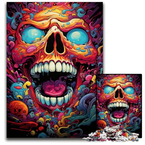 Puzzle für Erwachsene 1000 Teile Gemälde Bunte Totenkopf-Puzzles für Erwachsene kompliziertes Design für Teenager DIY-Dekor und gehirnfördernder Spaß 1000 Teile (75 x 50 cm) von CYSEHKRBL