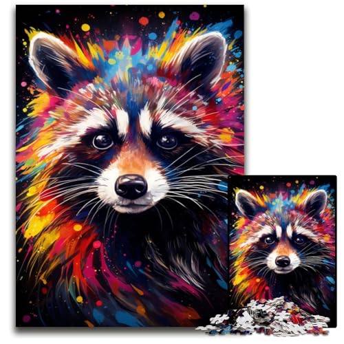 Puzzle für Erwachsene 1000 Teile Gemälde Bunte Waschbär-Kunst Puzzles für Erwachsene für Heimdekoration Gehirntraining 1000 Teile (38 x 26 cm) von CYSEHKRBL