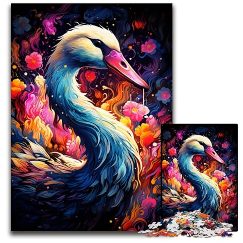 Puzzle für Erwachsene 1000 Teile Gemälde Farbe Schwan Puzzles für Erwachsene für Heimdekoration Gehirntraining 1000 Teile (75 x 50 cm) von CYSEHKRBL
