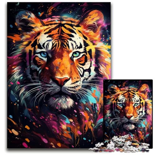 Puzzle für Erwachsene 1000 Teile Gemälde Farbe Tiger schwierige Puzzles für Erwachsene perfekt für Halloween Weihnachten Geburtstagsgeschenk 1000 PCS (38 x 26 cm) von CYSEHKRBL