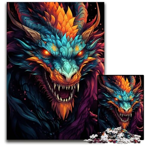 Puzzle für Erwachsene 1000 Teile Gemälde bunter Drache Papier Puzzle Gehirn-Herausforderung Geschenk pädagogische Aktivität für Teenager 1000 Teile (38 x 26 cm) von CYSEHKRBL