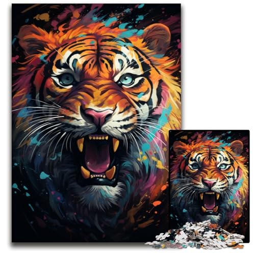 Puzzle für Erwachsene 1000 Teile Gemälde eines bunten Tigers anspruchsvolle Puzzles interaktives Familienspiel DIY-Heimdekoration Denksportaufgabe Geschenk 1000 Teile (75 x 50 cm) von CYSEHKRBL