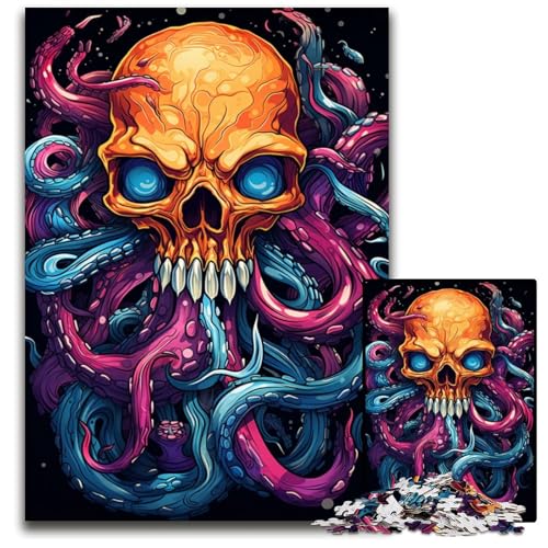 Puzzle für Erwachsene 1000 Teile Gemälde eines bunten Totenkopf-Oktopus schwierige Puzzles für Erwachsene perfekt als Halloween-Weihnachts- und Geburtstagsgeschenk 1000 PCS (75 x 50 cm) von CYSEHKRBL