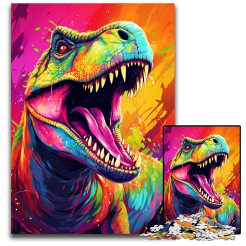 Puzzle für Erwachsene 1000 Teile Gemälde von bunten Dinosauriern anspruchsvolle Puzzles interaktives Familienspiel DIY-Heimdekor Denksportaufgabe Geschenk 1000 Teile (75 x 50 cm) von CYSEHKRBL