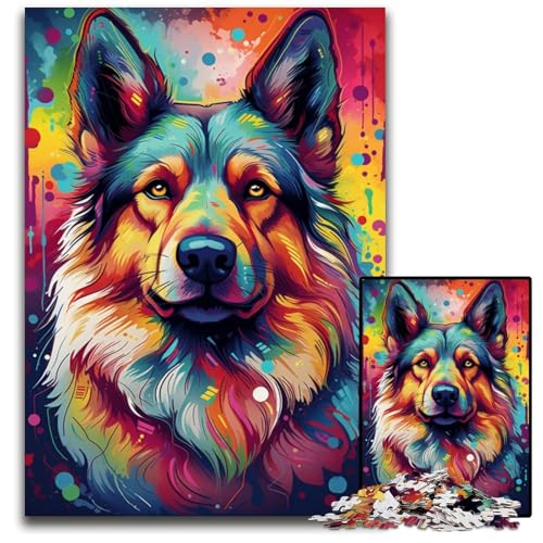 Puzzle für Erwachsene 1000 Teile Malen bunter Deutscher Schäferhund Puzzle für Erwachsene für Heimdekoration Gehirntraining 1000 Teile (75 x 50 cm) von CYSEHKRBL