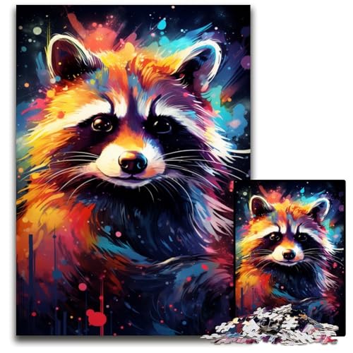 Puzzle für Erwachsene 1000 Teile Malen bunter Waschbär schwierige Puzzles für Erwachsene perfekt für Halloween Weihnachten Geburtstagsgeschenk 1000 PCS (75 x 50 cm) von CYSEHKRBL