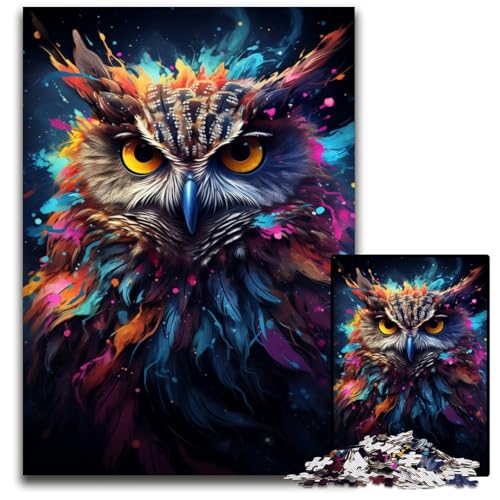 Puzzle für Erwachsene 1000 Teile Malerei Farbe Tier Eule Holzpuzzle für Erwachsene Spielgeschenk für Erwachsene interaktives Familienspiel Gehirn-Herausforderung Geschenk 1000 Teile (75 x 50 cm) von CYSEHKRBL