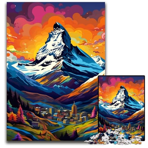 Puzzle für Erwachsene 1000 Teile Zermatt_Bunte herausfordernde Puzzles interaktives Familienspiel Gehirn-Herausforderung Lernspielzeug 1000 Teile (75x50cm) von CYSEHKRBL