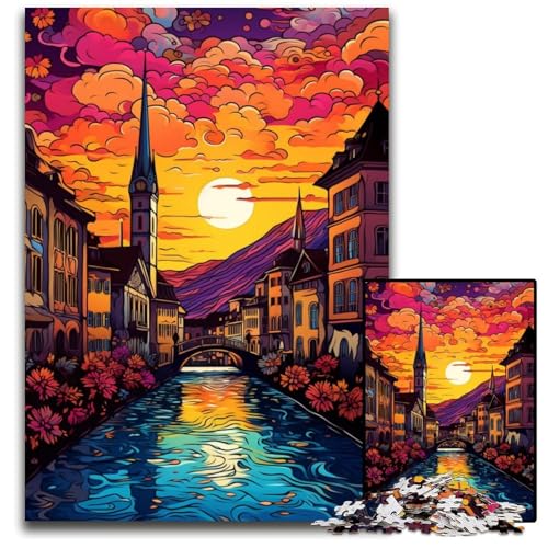 Puzzle für Erwachsene 1000 Teile Züricher Altstadt Puzzles für Erwachsene zur Heimdekoration ideales Weihnachts- und Neujahrsgeschenk für Teenager 1000 Teile (38x26cm) von CYSEHKRBL