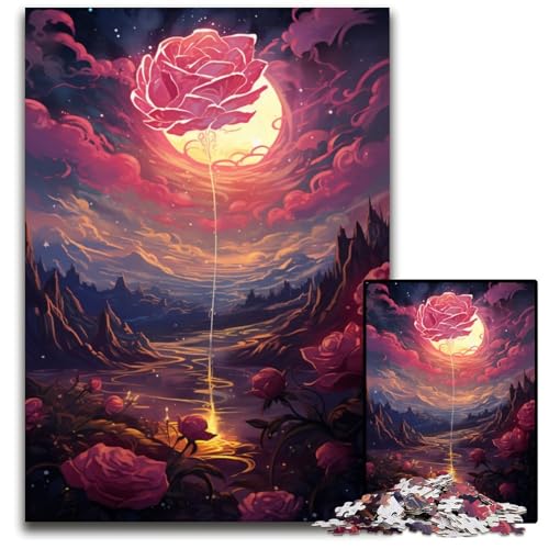 Puzzle für Erwachsene 1000 Teile rosa Blumen unter dem Mond schwierige Puzzles für Erwachsene perfekt für Halloween Weihnachten Geburtstagsgeschenk 1000 PCS (75 x 50 cm) von CYSEHKRBL