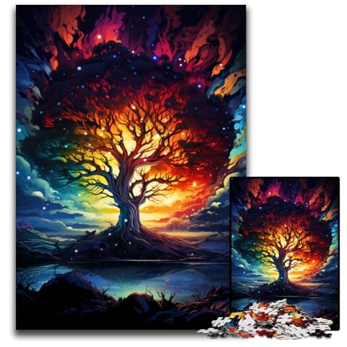 Puzzle für Erwachsene 1000 Teile wundervoller bunter Baum anspruchsvolle Puzzles interaktives Familienspiel Gehirn-Herausforderung Lernspielzeug 1000 Teile (75x50cm) von CYSEHKRBL