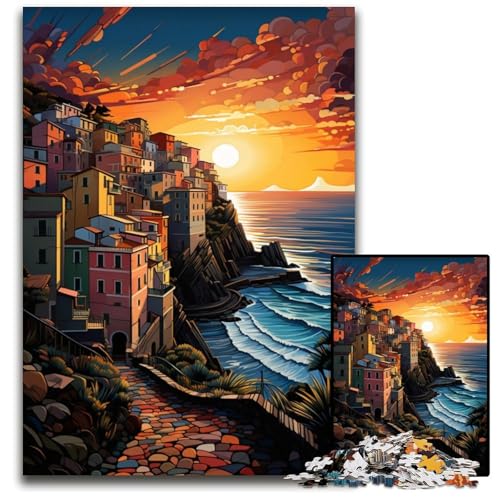 Puzzle für Erwachsene mit 1000 Teilen Die farbenfrohe Psychedelie der Cinque Terre anspruchsvolle Puzzles interaktives Familienspiel Gehirn-Herausforderung Lernspielzeug 1000 Teile (38x26cm) von CYSEHKRBL